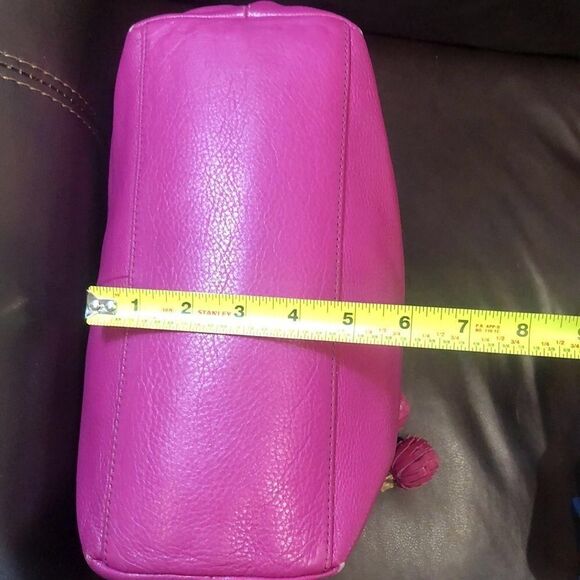 TORY BURCH Fuchsia Leather Shoulder Bag Embroidered Straps Tassel Accent - Picture 15 of 17